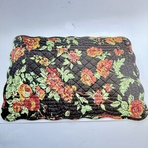 Set 4 Quilted Brown Floral Placemats Cottage Rose,13x19, Cotton, Scalloped Edge